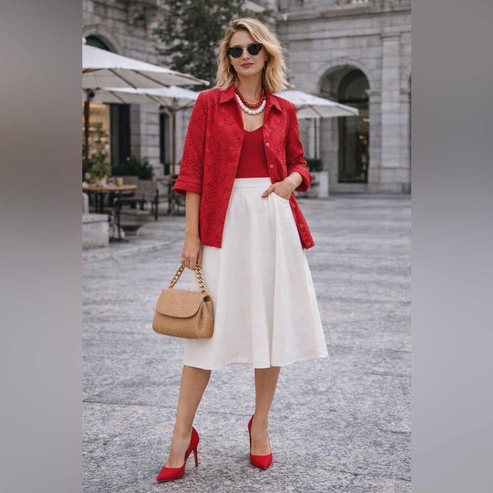 Zara Red Eyelet Embroidered Shirt